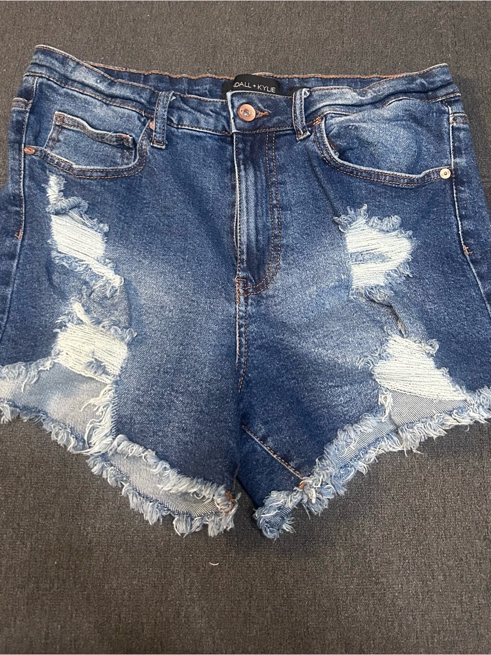 Kendall & Kylie Distressed High-Waist Denim Shorts - Blue